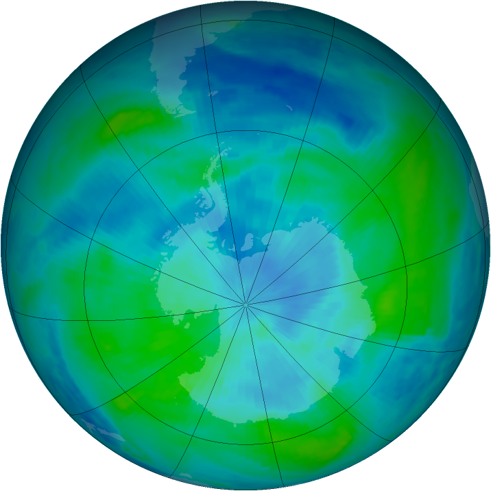 Antarctic ozone map for 05 March 1997